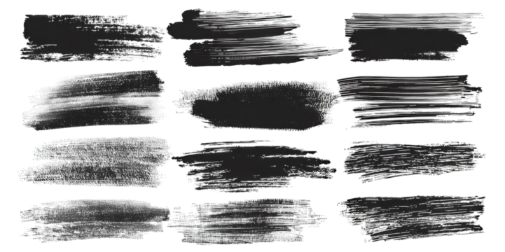 A series of varied black paint strokes and textures arranged in multiple rows.