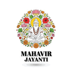Flat illustration of Mahavir Jayanti with Flowers Accent Graphic