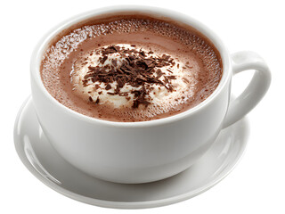 White cup of hot chocolate isolated on transparent background, ideal for cozy and beverage-themed designs.
