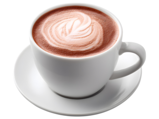 Minimal white cup of cocoa drink isolated on transparent background, symbolizing warmth and sweetness.