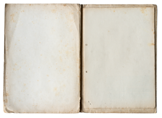 open file folder with aged empty pages isolated on white