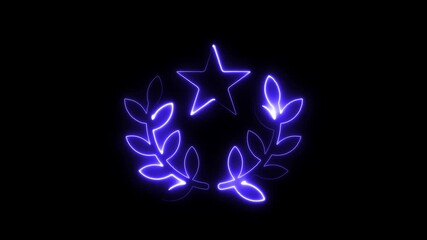 Glowing neon purple laurel wreath with star award symbol abstract background celebration achievement victory success