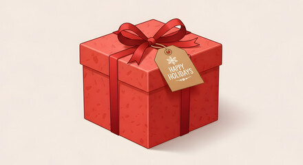 Obraz premium A beautifully wrapped red gift box with a ribbon and tag isolated on white background