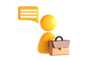 3d render of a person with briefcase and speech bubble isolated on transparent background