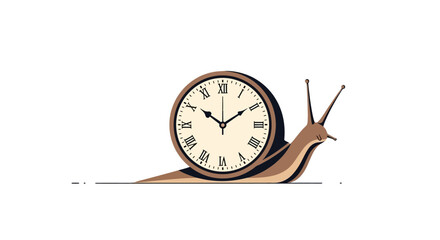 Conceptual illustration of a snail with a clock shell, symbolizing the slow passage of time or