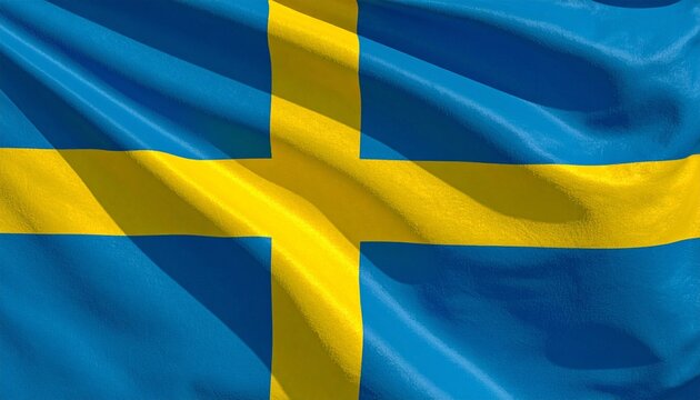 Swedish flag with blue field and golden Scandinavian cross shifted toward hoist side.
