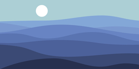 Multicolored mountain panorama, translucent waves, abstract colored glass shapes, modern background, Flat design illustration of mountains