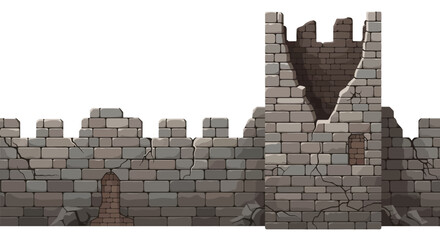 Ruined Castle Wall with Tower Illustration for Fantasy Scenes and Historical Backdrops © Avra