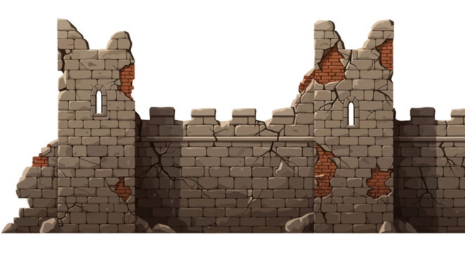 Textured ancient stone castle wall with crumbling battlements, a detailed architectural asset for historical or fantasy game backgrounds