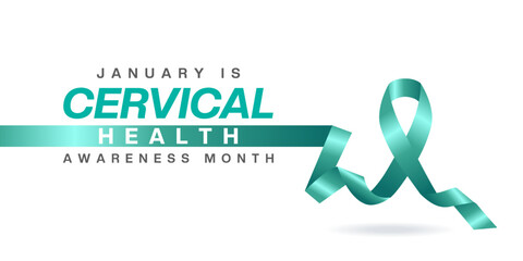 January is National Cervical Health Awareness Month. Ribbon. Suitable for posters, banners and social media. White background.