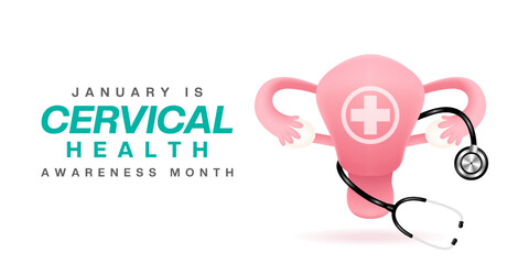 January is National Cervical Health Awareness Month. Suitable for posters, banners and social media. White background.