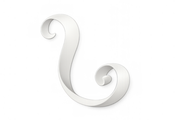 White paper ribbon scrolling element creating an abstract spiral shape on transparent background