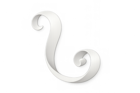 White paper ribbon scrolling element creating an abstract spiral shape on transparent background