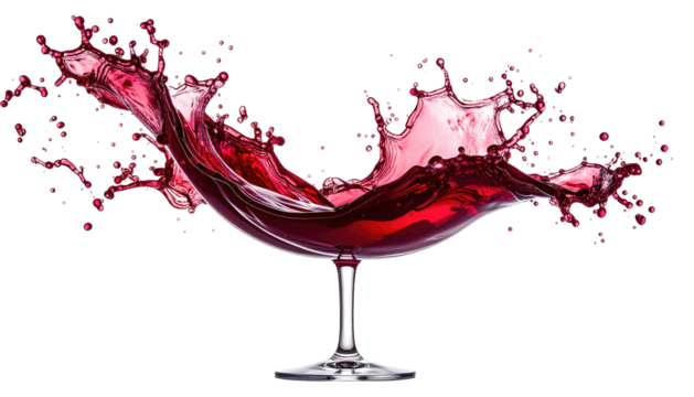 Vibrant red wine splash, fluid motion on a black background