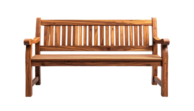 Wooden bench with vertical slats isolated against black ground