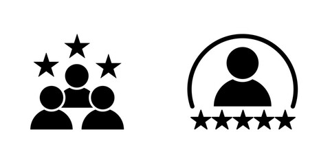 Customer experience and rating icon set vector, showing five stars for feedback, reviews, quality service, and reputation