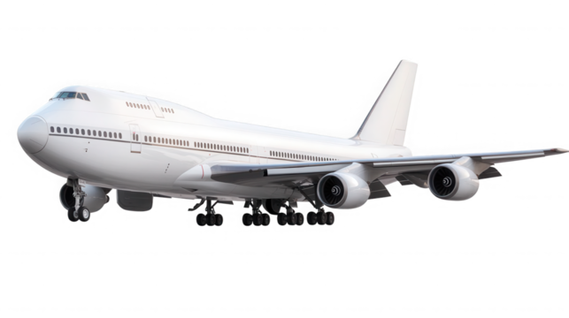 Sleek white passenger airplane on the tarmac ready for takeoff on a clear day on transparent background - Powered by Adobe