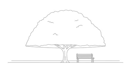 Minimalist illustration of a tree with a rounded crown and a bench underneath it for creative