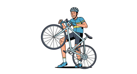 A cyclist holding up his road bike with a smile, demonstrating maintenance and cycling passion for