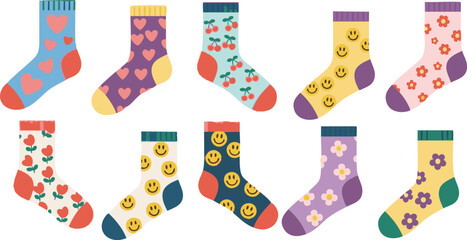 Trendy Cute Socks Collection Flat Vector Design