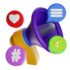Social media marketing promotion with megaphone and icons