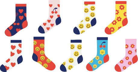 Colorful Patterned Socks Illustration Set Modern Design
