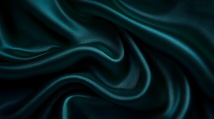 Obraz premium Elegant dark teal silk fabric draped smoothly with soft folds and a rich sheen