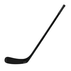 A sleek black hockey stick with a curved blade and shaft presented isolated on transparent background for digital use