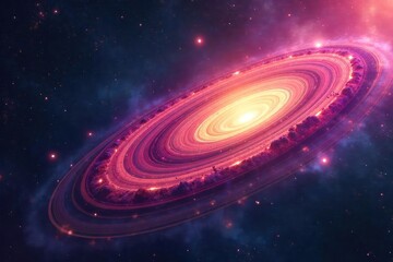 Obraz premium Intricate, swirling nebula resembling Saturn's rings, cosmic dust and gas illuminated by distant stars, vibrant colors and textures , nebulae, outer space, space exploration