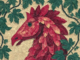 red horse head in a style of cut outs collage, made of colored paper