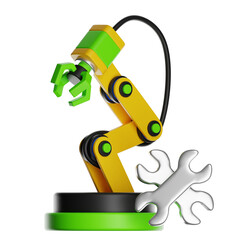 Robotic arm icon performing automated industrial work