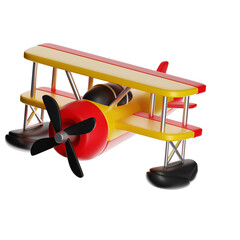 Yellow red biplane toy flying vintage aircraft