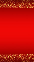 red christmas background with golden glitter shiny stars and bokeh lights border frame, abstract holiday new year vertical social media background