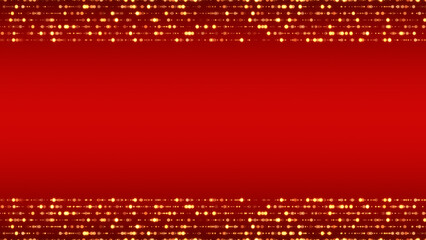 red christmas background with golden glitter shiny stars and bokeh lights border frame , abstract holiday new year background
