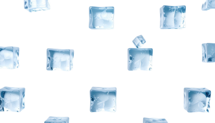 Floating translucent ice cubes against a solid black background