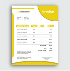 Fototapeta premium Modern yellow invoice template with itemized list and totals, isolated on white background
