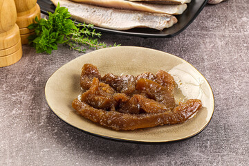 Herring roe snack in the plate