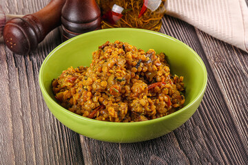 Vegan garnish - lentil with vegetables
