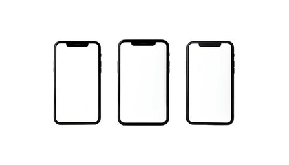 Three frameless smartphones with bright white blank screens
