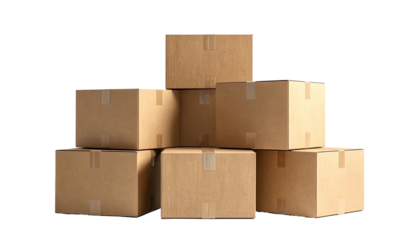 Stack of brown cardboard boxes on a black background