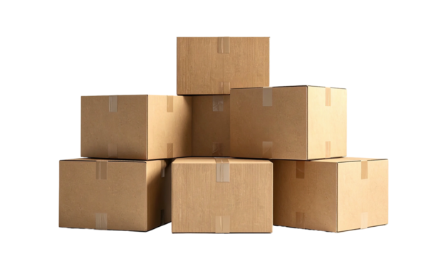 Stack of brown cardboard boxes on a black background