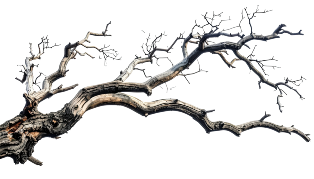 Gnarled, weathered tree branch with a black background