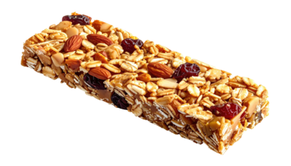 Granola bar with almonds and cranberries on a black background