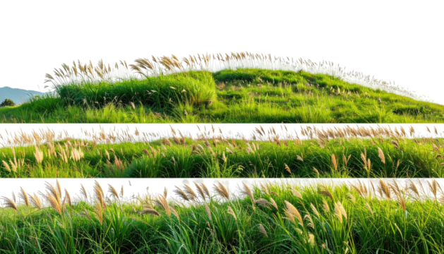Verdant grassy hill topped with plumes under a dark sky