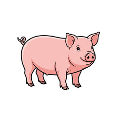 Fototapeta premium Cute Cartoon Pig Standing Calmly on a White Background Agricultural Illustration