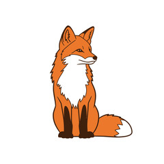 Fototapeta premium Cute Red Fox Sitting Calmly Illustration Friendly Cartoon Animal Drawing
