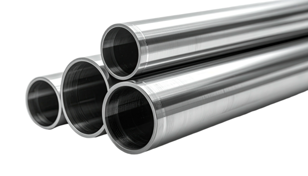 Three smooth, metallic tubes stacked together