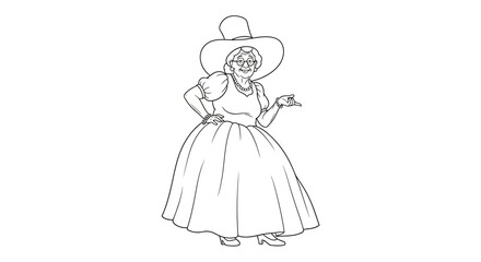 Fototapeta premium Elegant matriarch in vintage attire a graceful line art for coloring pages and creative projects