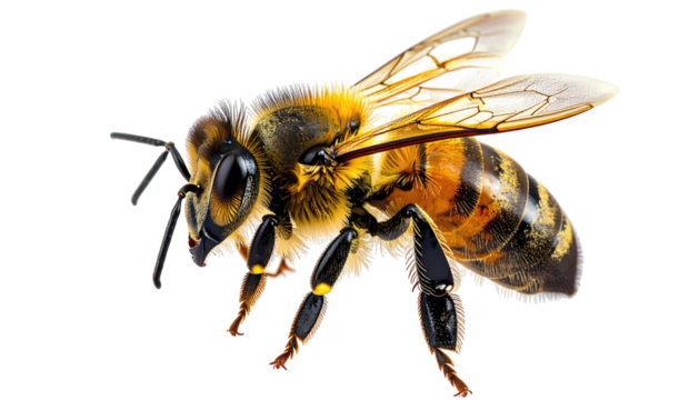 Honeybee in sharp focus against dark background