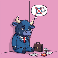 Tired Bull Businessman Overwhelmed by Work Stress